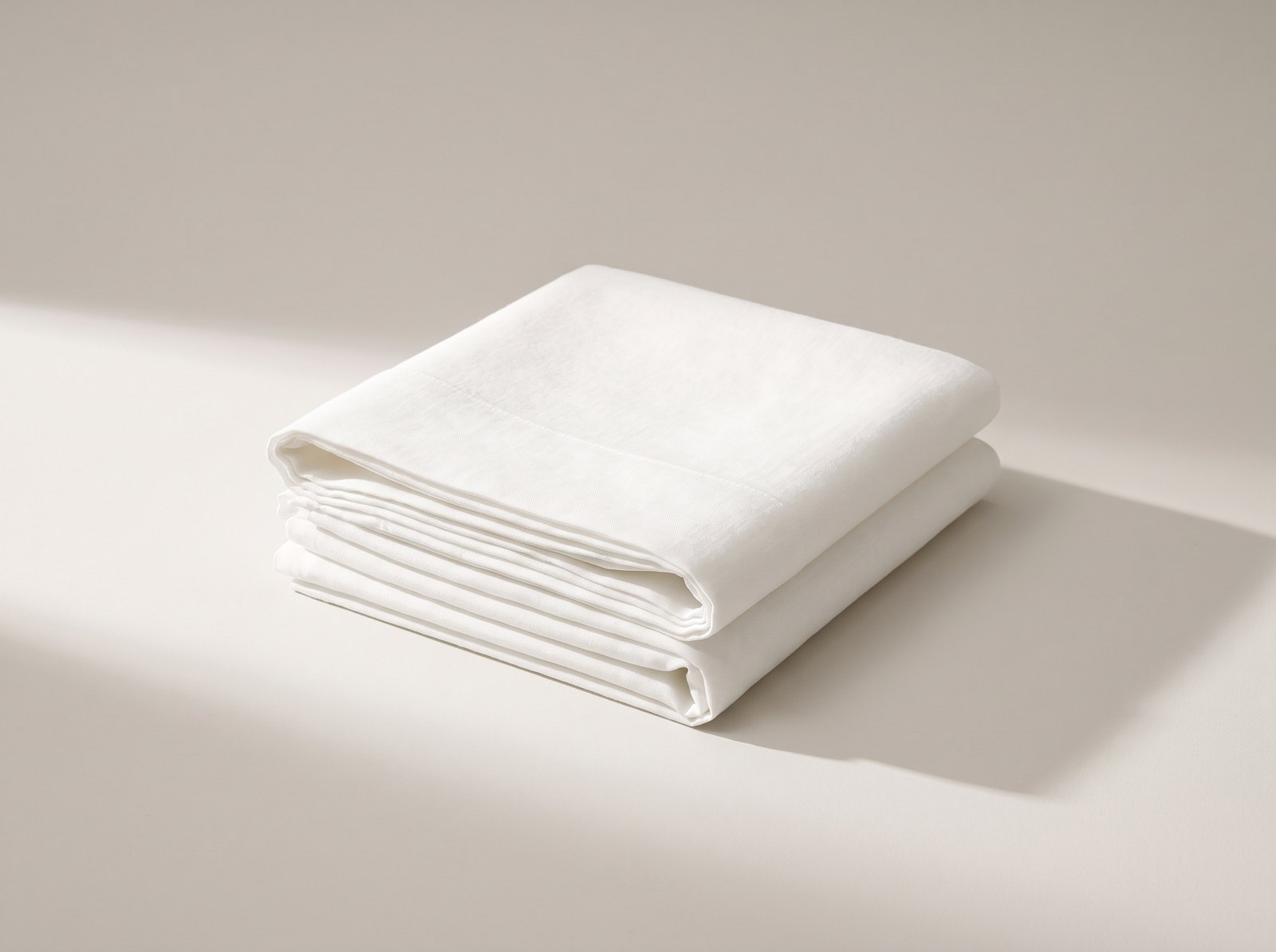 Folded white linen on a neutral surface